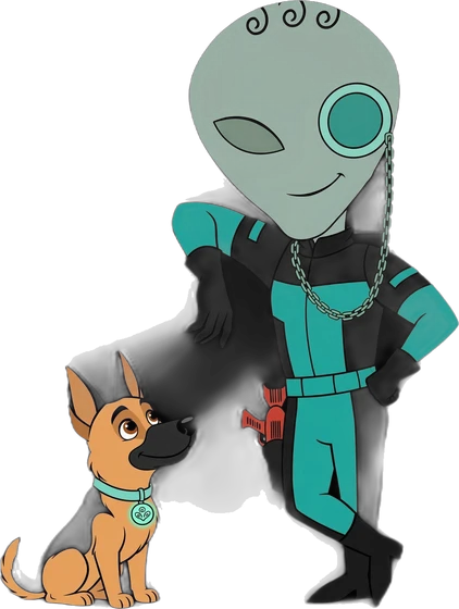 Kreed leaning against the title, Nova seated beneath